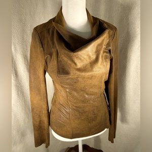 ZARA Ladies Rick Owens-Inspired Polyester Brown Zip Jacket- Leather Look Size S